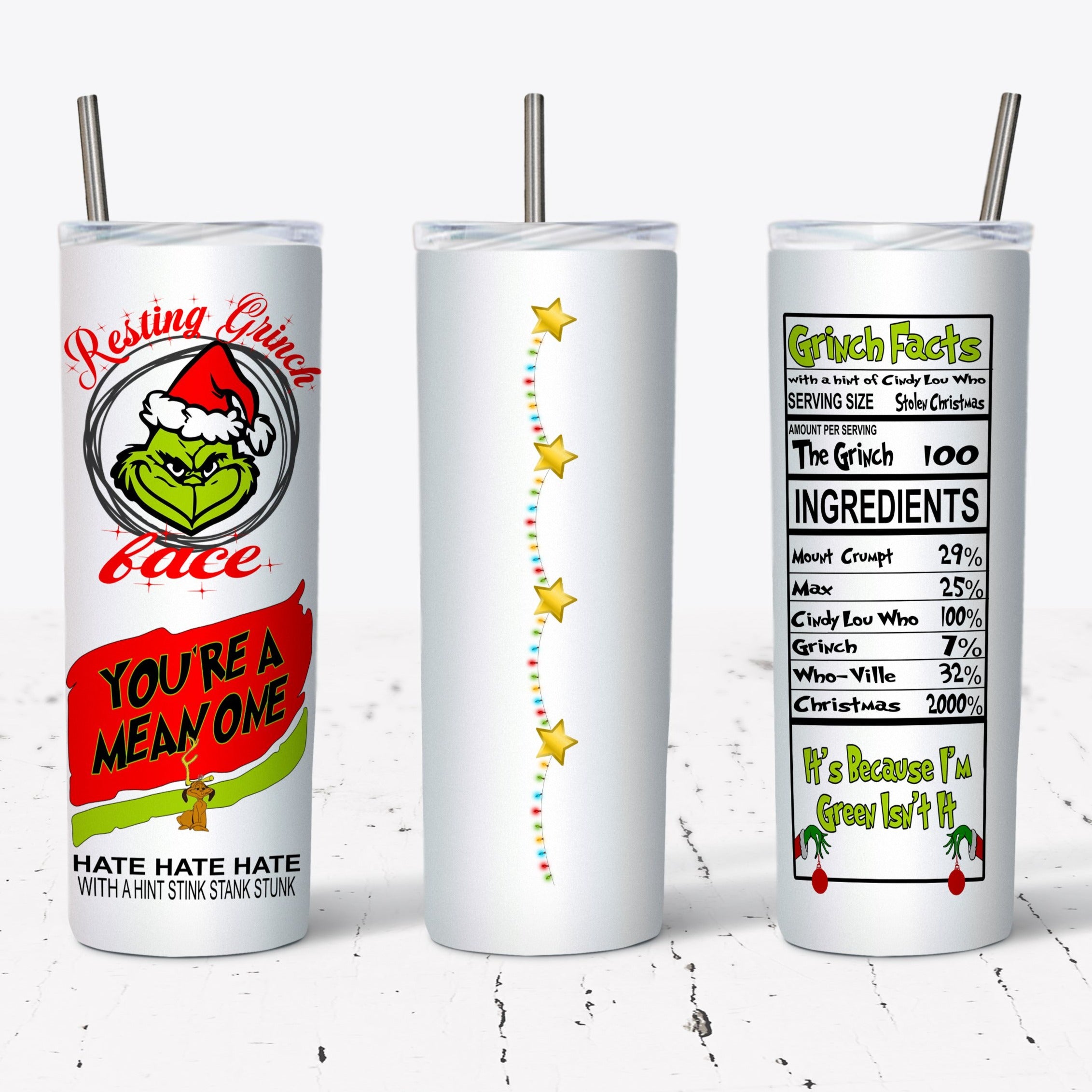 Grinch Tumbler With Lid and Straw Stainless Steel 20oz Grinch